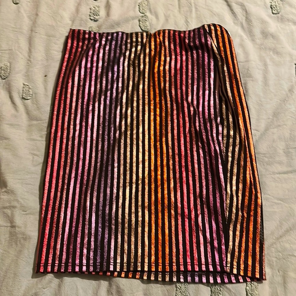 BOGO COLORFUL GLITTERY RAINBOW STRIPED MINI SKIRT HIGH-WAIST